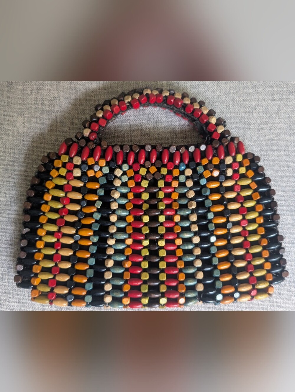 Vintage M.B.C. Czechoslovakia Multicolor Genuine Wood Beads Boho Handbag Purse